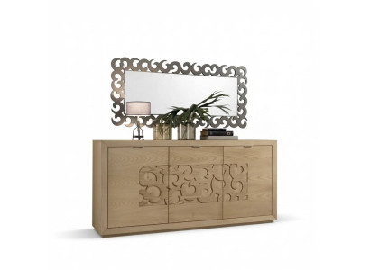 Luxe dressoir spiegel woonkamer houten kast commodes bruin 2-delig.