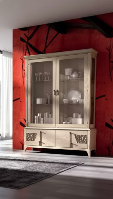 Luxe vitrine met 2 deuren houten kast woonkamer glazen kasten design meubilair