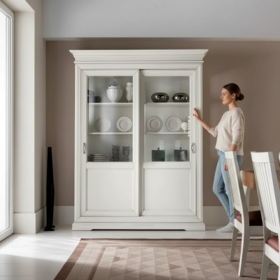 Vitrine Woonkamermeubels Hout Vitrines Glaskast Dressoir Wit Nieuw