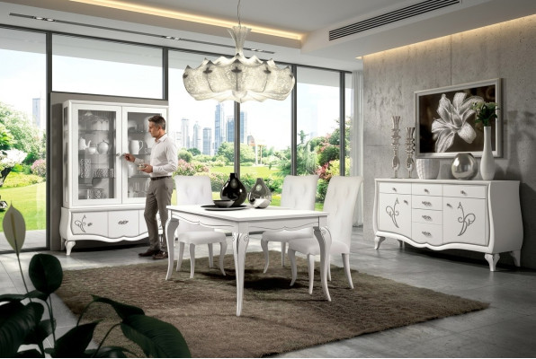 Eetkamer set eettafel 4 x stoelen eetgroep eetkamermeubel dressoir 7-delig