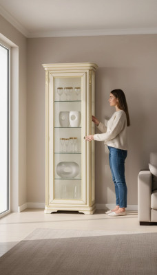 Vitrine woonkamer beige kasten dressoir vitrines kast klassiek