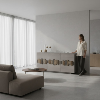 Ladenkast dressoir Massief houten kast Meubels Ladenkasten Dressoir Grijs