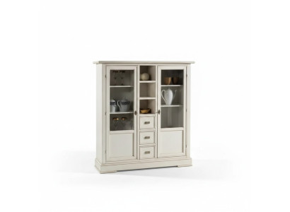 Woonkamer meubels houten vitrinekast glazen kast massief hout dressoir vitrine.