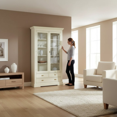 Woonkamer glazen kast vitrine dressoir hout luxe kasten meubels