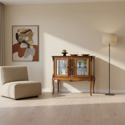 Vitrine Vitrinewand Woonkamer Klassiek Hout Kast Glazen kast