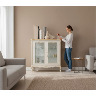 Glazen kast Luxe vitrine Witte vitrine Klassiek Italiaans meubilair