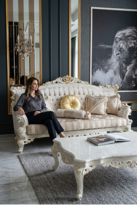 Elegante bank 3-zitsbank Edele Stijlvolle Meubels Woonkamer Beige Bank Nieuw