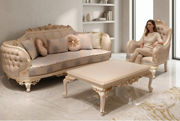 Exclusieve gezellige woonkamer 3-zitsbank Modern 2x fauteuil ontwerp
