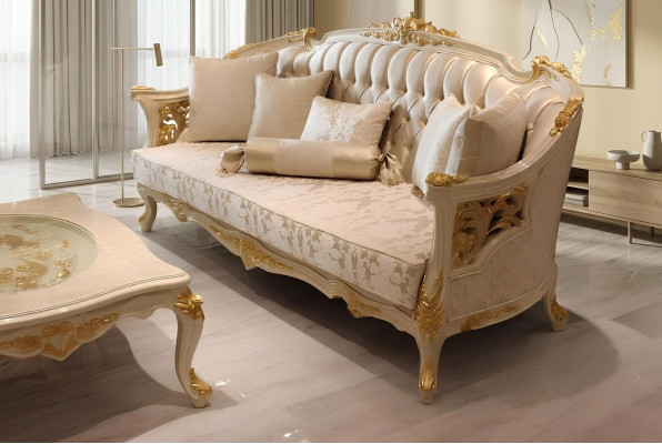 Exquisite woonkamer deluxe bank 3-zitter, elegant beige woonkamerbank.