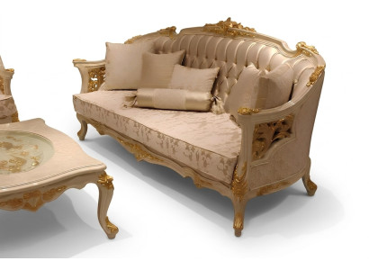 Exquisite woonkamer deluxe bank 3-zitter, elegant beige woonkamerbank.
