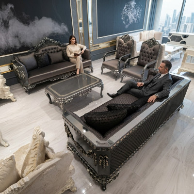 Design Meubel Woonkamer Loungeset 2x Bank + 2x Fauteuil + Salontafel Set
