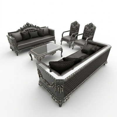 Design Meubel Woonkamer Loungeset 2x Bank + 2x Fauteuil + Salontafel Set