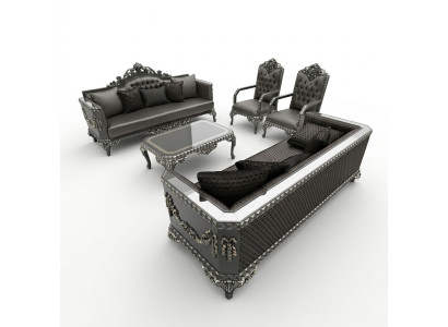 Design Meubel Woonkamer Loungeset 2x Bank + 2x Fauteuil + Salontafel Set