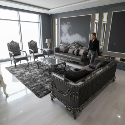 Prestigieuze 3+3+1 woonkamer set woonkamer set met twee banken en fauteuil.