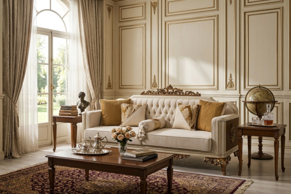 Luxe 3-zits bank woonkamer meubels Elegant bankstel 3-zits textiel beige