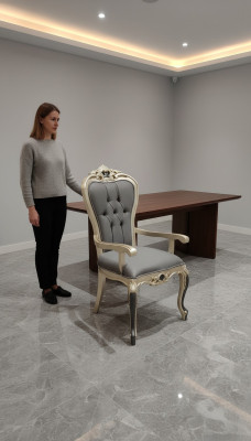 Exclusieve Chesterfield eetkamerstoel Gezellige stoel Hout Textiel Eetkamerstoelen