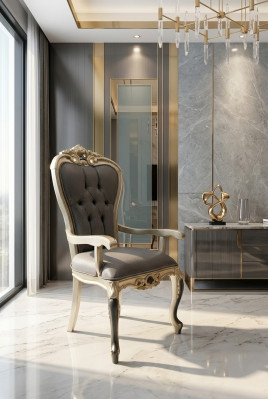 Exclusieve Chesterfield eetkamerstoel Gezellige stoel Hout Textiel Eetkamerstoelen