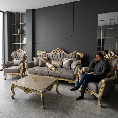 Exclusieve sofa set 3+3+1 3-delig 2x bank fauteuil ontspannings luxueuze set