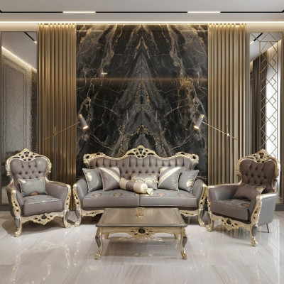 Exclusieve sofa set 3+3+1 3-delig 2x bank fauteuil ontspannings luxueuze set