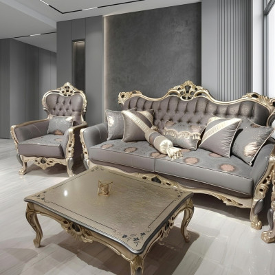 Elegante bankstel met fauteuil bankstel grijs relax 2 delen woonkamer meubels
