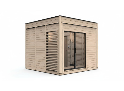 Houten sauna buitensauna hout grenenhout saunahuis panoramisch huisje tuin