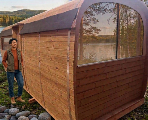 Houten buitensauna hout grenen houten saunahuis sauna huisje huis