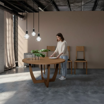 Ronde Houten Eettafel Keukentafel in nieuwe moderne stijl bruin 140cm.