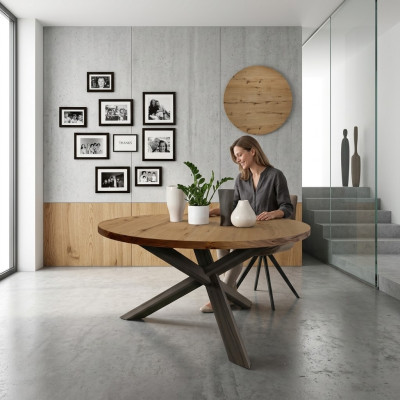 Eetkamer Ronde Eettafel Hout Ronde Keukentafel Moderne Stijl Bruin 140cm