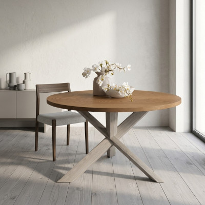 Ronde keukentafel salontafel kleur bruin stijl modern hout 140cm.