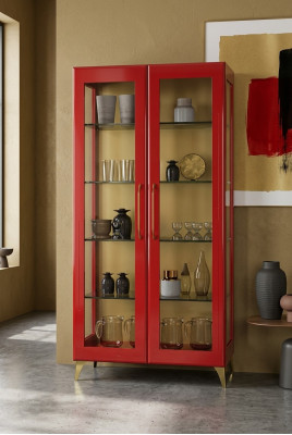Vitrine Mooi Rode Glazen Kast Vitrines Hout Glas Woonkamer Modern Luxe