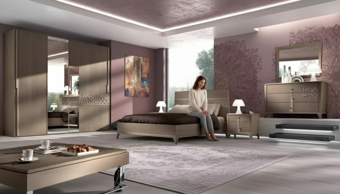 Slaapkamer bed 2x nachtkastje design 6-delig compleet set bruin 6-delig