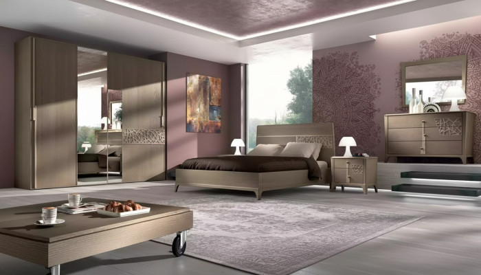 Slaapkamer bed 2x nachtkastje design 6-delig compleet set bruin 6-delig
