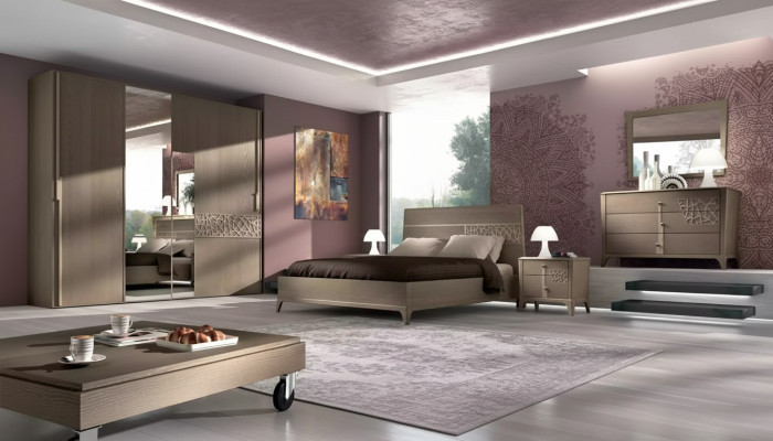 Slaapkamer bed 2x nachtkastje design 6-delig compleet set bruin 6-delig
