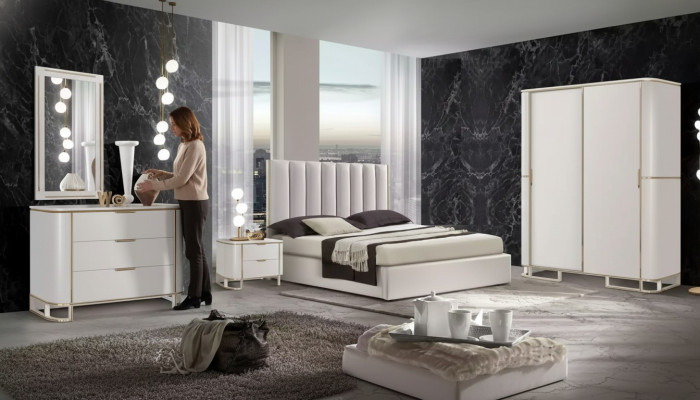 Bed 2x bedside tables chest of drawers 6-piece bedroom set design luxury new