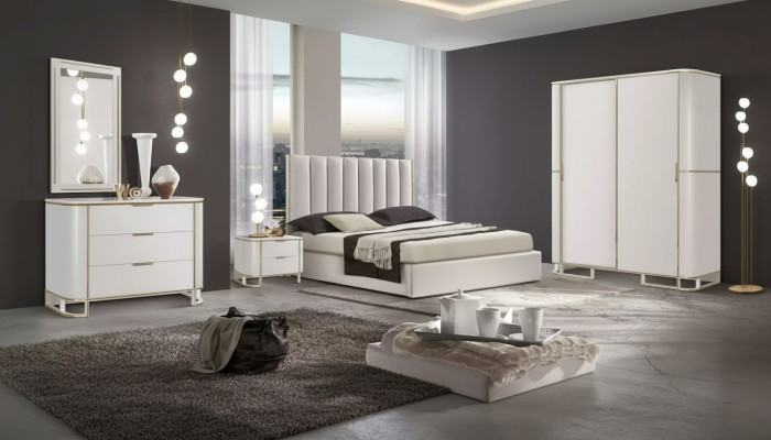 Bed 2x bedside tables chest of drawers 6-piece bedroom set design luxury new