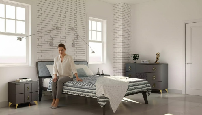 Slaapkamer set Luxe bed 2x nachtkastjes Design grijs 3-delig commode