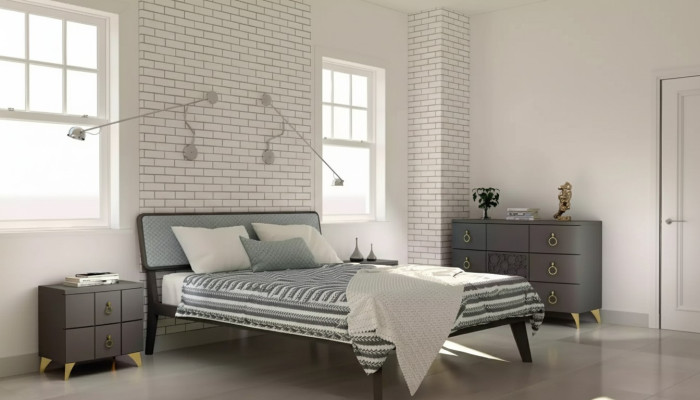 Slaapkamer set Luxe bed 2x nachtkastjes Design grijs 3-delig commode