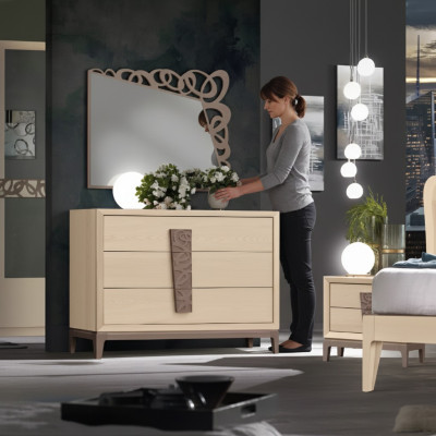 Slaapkamer set Luxe dressoir Spiegel Design meubels beige 3-delig Hout