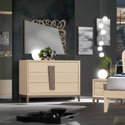 Slaapkamer set Luxe dressoir Spiegel Design meubels beige 3-delig Hout