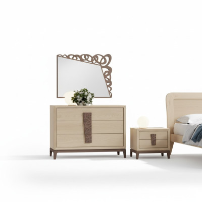 Slaapkamer set Luxe dressoir Spiegel Design meubels beige 3-delig Hout