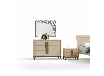 Slaapkamer set Luxe dressoir Spiegel Design meubels beige 3-delig Hout