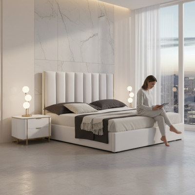 Slaapkamer set Luxe bed 2x nachtkastjes Design nieuw wit 3-delig Modern