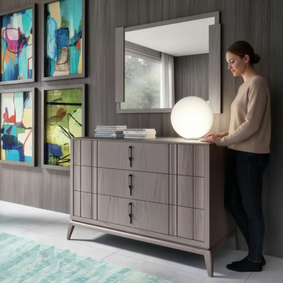 Slaapkamer set Luxe dressoir Spiegeldesign Sideboard bruin 2-delig Hout