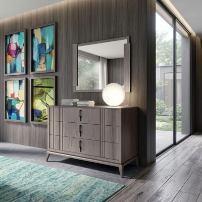 Slaapkamer set Luxe dressoir Spiegeldesign Sideboard bruin 2-delig Hout