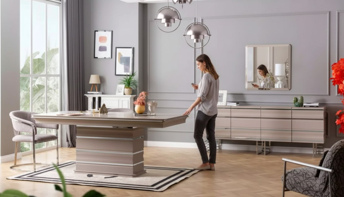 Tafel 6x Stoelen Dressoir Spiegel 9-delige eetkamer set groep garnituur