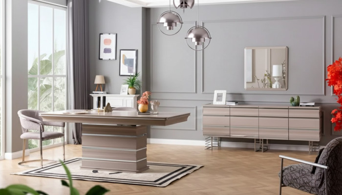 Tafel 6x Stoelen Dressoir Spiegel 9-delige eetkamer set groep garnituur