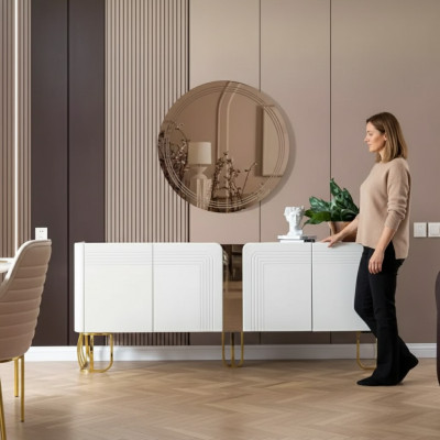 Woonkamer dressoir spiegel set luxe modern hout wit 2-delig. 