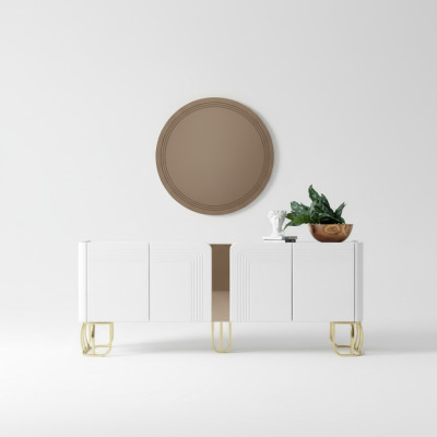 Woonkamer dressoir spiegel set luxe modern hout wit 2-delig. 