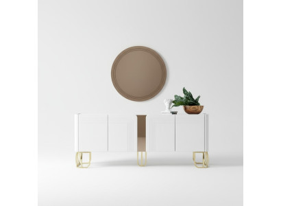 Woonkamer dressoir spiegel set luxe modern hout wit 2-delig. 