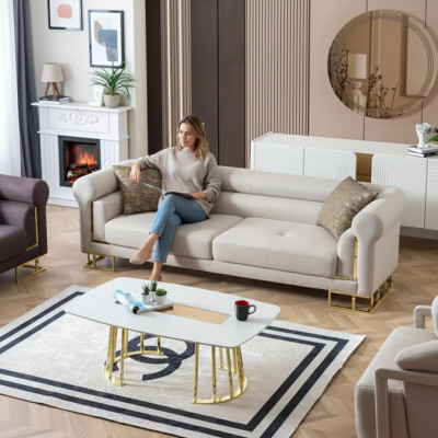 Bankstel 3-zits Stof Woonkamer Ontwerp Modern Nieuw Luxe Wit